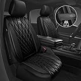 CAR PASS Luxury Faux Leather Waterproof Full Interior Seat Cover Set, Pure Black