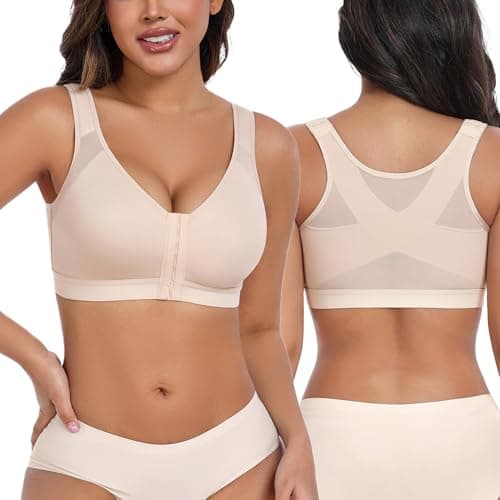 HACI Women's Front Closure Posture Full Coverage Back Support Wireless Sports Bra