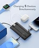 VRURC 10000mAh Slim Portable Power Bank with 4 Built-in Cables and LED Display