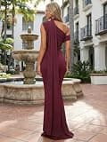CurvySweet Isolde One-Shoulder Mesh Ribbon Ruched Maxi Dress with Built-In Bra
