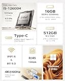 ACEMAGIC K1 Mini PC, Intel Core i5-12600H, 16GB DDR4 RAM, 512GB PCIe SSD Storage