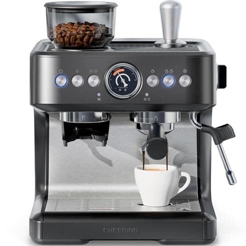 Chefman Crema Deluxe Espresso Machine with Double Boiler and Built-In Grinder