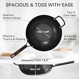 SUMEIGUAN 13.5-Inch Pre-Seasoned Carbon Steel Wok Set with a Wooden Lid