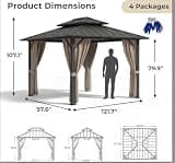 Devoko 10x12 ft. Aluminum Hardtop Gazebo with Weather-Resistant Double Roof