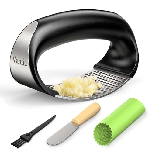 Vantic Stainless Steel Garlic Press Rocker and Mincer Set with Ergonomic Arc Design