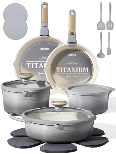 CAROTE 20-Piece Detachable Handle Titanium-Infused Nonstick Cookware Set for RVs