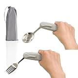 Pekokavo Angle Adjustable Adaptive Spoon and Fork Set with Non-Slip Grip