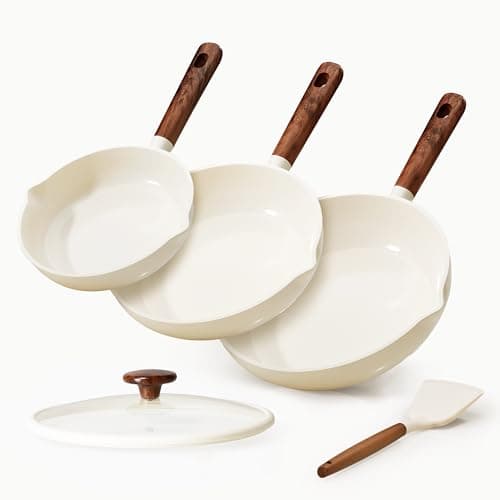 Carote 5-Piece Nonstick Ceramic Frying Pan Set with Colander Lid and Spatula