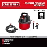 CRAFTSMAN CMXEVBE17250 2.5 Gallon 2.5 Peak HP Portable Shop Wet/Dry Vacuum