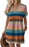 WIHOLL Short Sleeve V-Neck Hawaiian Travel Midi Dress with Relaxed Flowy Fit
