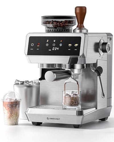 AMZCHEF Espresso Machine with Grinder & 190°F–201°F Temperature Control
