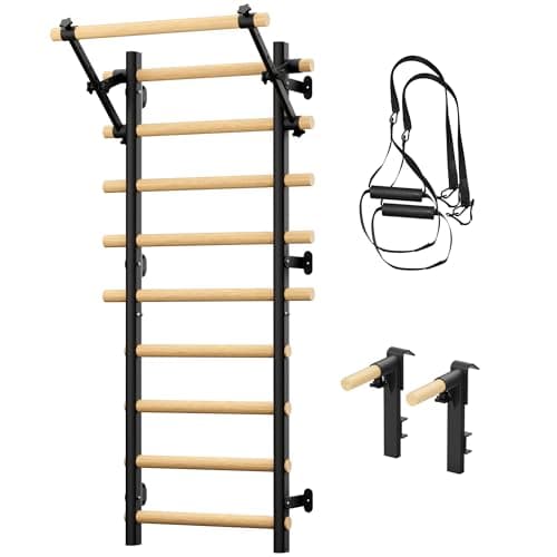 Cofiyard Swedish Ladder Wall Gym with Comprehensive Exercise Straps Package