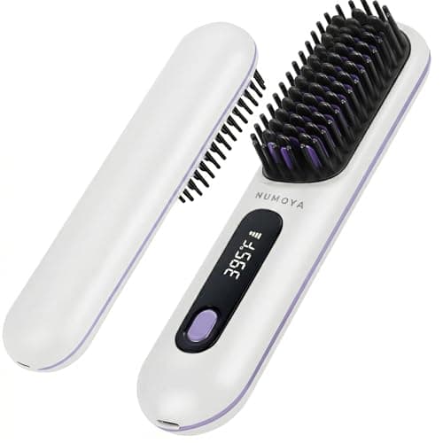 NUMOYA Go Brush Pro Portable Cordless Hair Straightener Brush White
