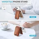 SHIELDON Genuine Leather MagSafe Card Holder with Adjustable Stand - 3 Card Capacity