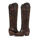 Wetkiss Women's Knee High Dark Brown Western Cowgirl Boot with Low Heel
