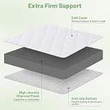 WEUP 3-Inch Extra Firm Bamboo Charcoal Mattress Topper, Queen Configuration