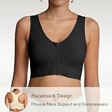Lemef Front Zipper Racerback Post Surgery Wirefree Sports Bra for Women