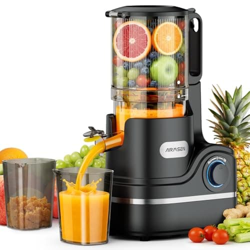 AIRMSEN Hands-Free Cold Press Juicer with 5.8-Inch Auto-Feed Chute and 300W Motor