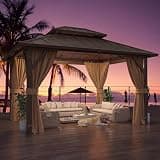YOLENY 10x12 ft. Galvanized Steel Double Roof Hardtop Gazebo with Curtains