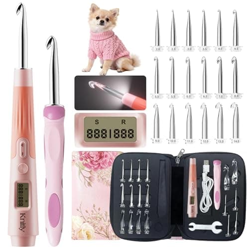 Knitly Ergonomic Light Up Crochet Hook Kit with Digital Counter & 18 Hook Sizes