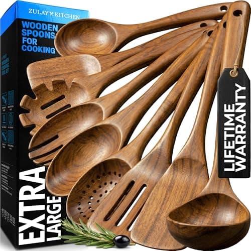 Zulay Kitchen 9-Piece Teak Wood Cooking Utensil Set in Premium Packaging