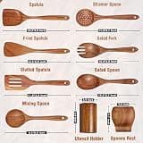 Mooues 9-Piece Natural Teak Wooden Utensil Set with Holder & Spoon Rest