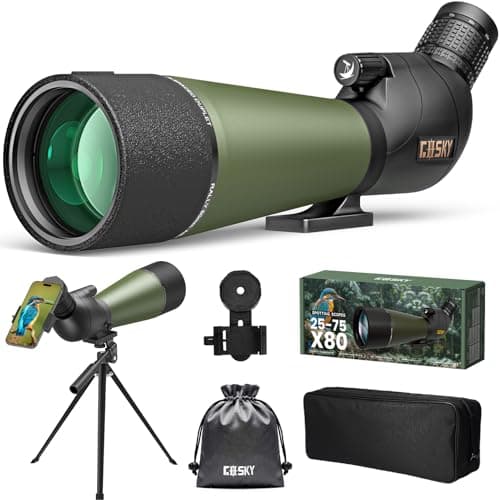 Gosky Flagship Upgraded Angled Spotting Scope with Tripod & Adapter, 25-75x80mm