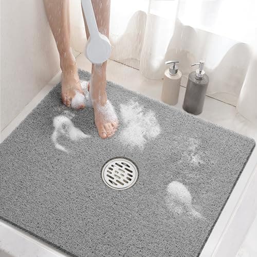 HITSLAM 24x24-Inch Square Soft PVC Loofah Shower Floor Mat with Drain Holes