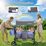 MOMFANN Adjustable 4-Passenger Stroller Wagon with UV50+ Sun Protection Canopy