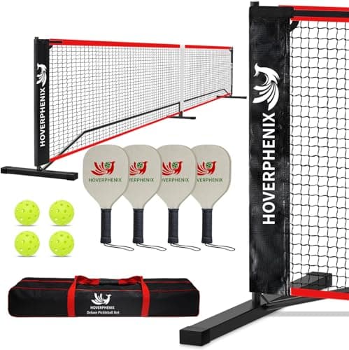 Hoverphenix Regulation Portable Pickleball Net System with 4 Paddles & Balls