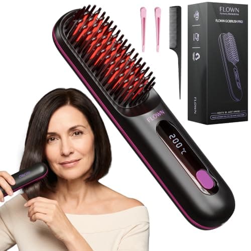 NUMOYA Flown Original Go Brush Pro Cordless Hair Straightener Brush Black