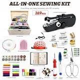 YEAfEAti Handheld Sewing Machine Bundle with Wooden Box and 169-Piece Kit