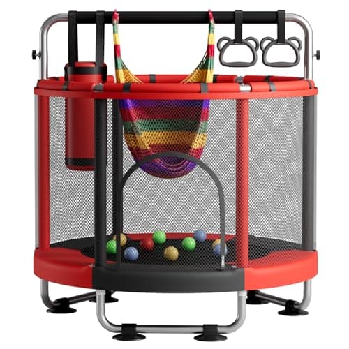 ZCMHAXJ 55-Inch Toddler Trampoline with Gymnastics Bar and Enclosure Net