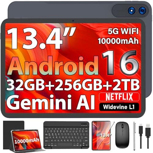 QDDQ 13.4-inch 2K Android 16 Tablet with 256GB Storage, Keyboard, Mouse, and Stylus