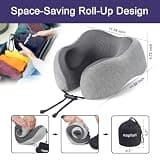 napfun Upgraded Ergonomic Pure Memory Foam Travel Neck Pillow for Airplane