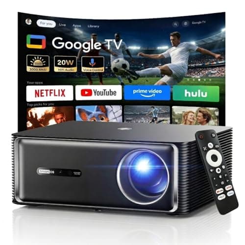 Boldever 3000 ANSI Lumens Google TV Smart Projector with 20W Speakers