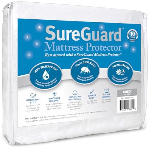 SureGuard Premium 100% Waterproof Cotton Terry Queen Mattress Protector