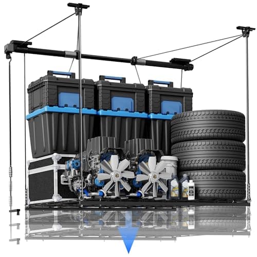 FLEXIMOUNTS GL1 Overhead Garage Lifting Storage Rack, 4x4 FT Manual Crank Lift System