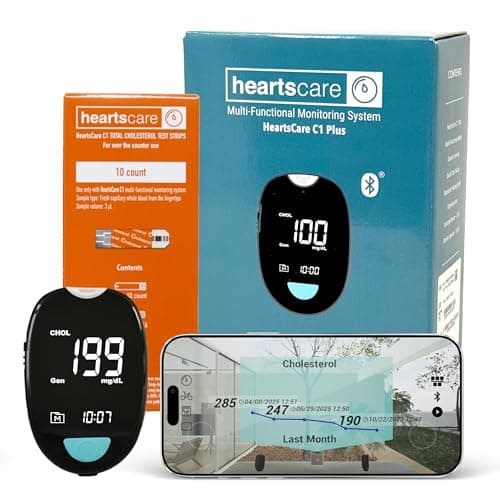 HeartsCare C1 Plus Total Cholesterol Meter Test Kit with Bluetooth Sync