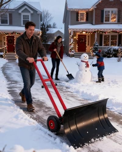 COZONY 29-Inch Heavy-Duty Wheeled Snow Shovel with Adjustable Metal Frame
