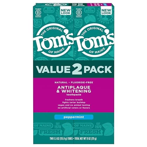Tom's of Maine Antiplaque & Whitening Fluoride-Free Toothpaste, Peppermint, 2-Pack