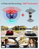 IIWEY N6 360° 4-Channel FHD Dash Camera with 8 IR Lights and 128GB Card