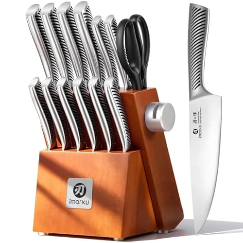 imarku 14-Piece High-Carbon Japanese Stainless Steel Knife Set with Wooden Block